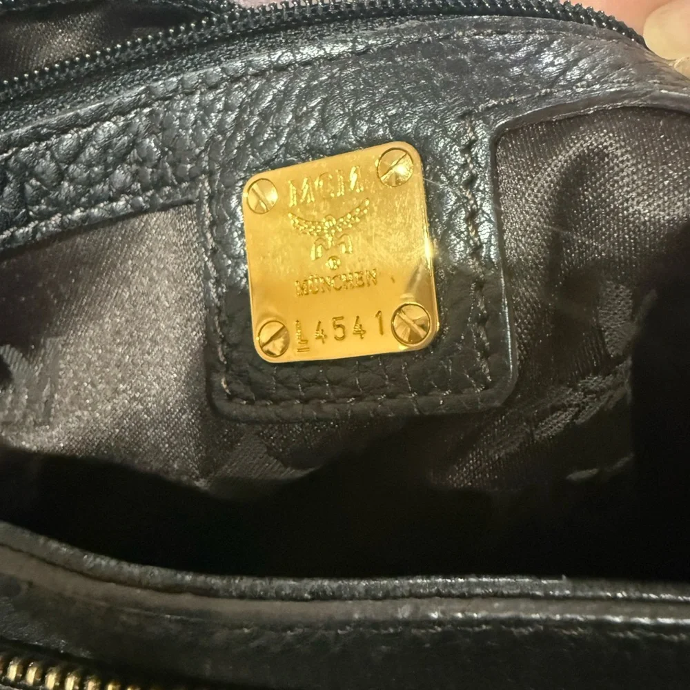 MCM Black Pebbled Leather Studded Flap Shoulder Bag w/ Chain Strap Vintage rare